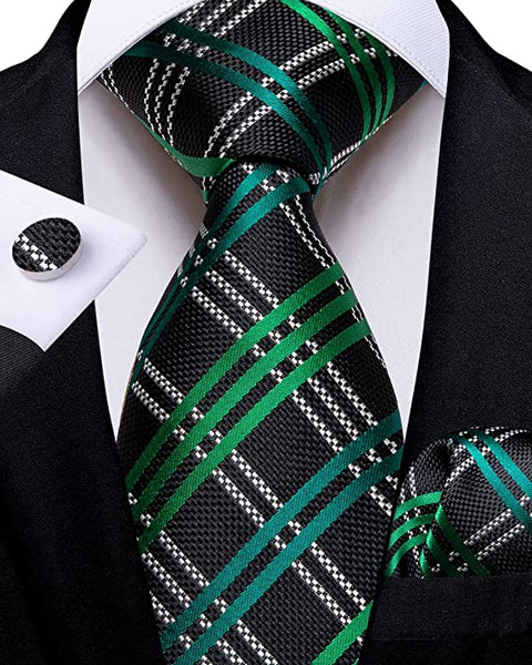 Black and Green Crisscross Geometric Necktie Set-DBG928