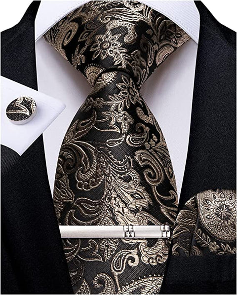 Brown Paisley Silk Necktie Set-DBG946