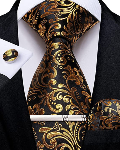 Black and Honey Gold Necktie Set-DBG-947