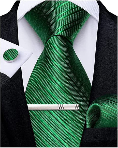 Solid Green Stripe Necktie Set-DBG954