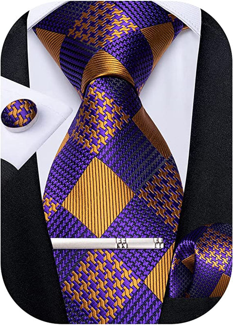 Purple and Gold Silk Necktie Set-DBG958