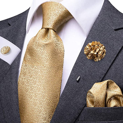 Gold Silk Necktie Set-DUB548