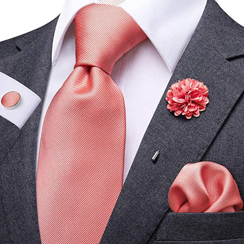 Coral Silk Tie Set-DUB646