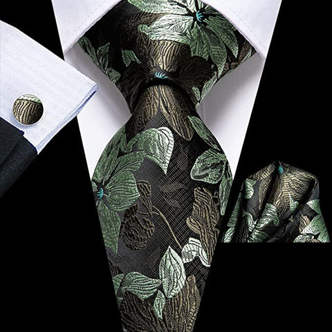 Sage Green Floral Necktie Set-DUB662