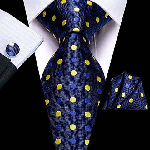 New Blue and Yellow Polka Dot Necktie Set-DUB955