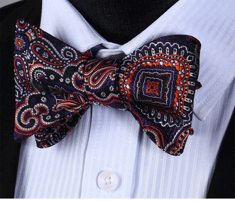 Orange, Purple and Black Paisley Bow Tie Set-HDBP707