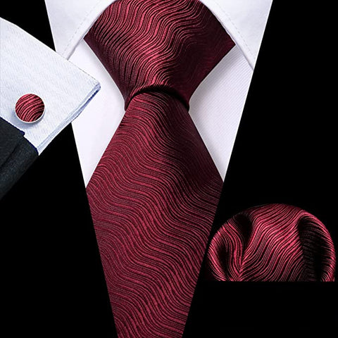 New Burgundy Wave Stripe Necktie Set-LBW1047