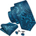 New Teal Blue Paisley Necktie Set-LBW1063