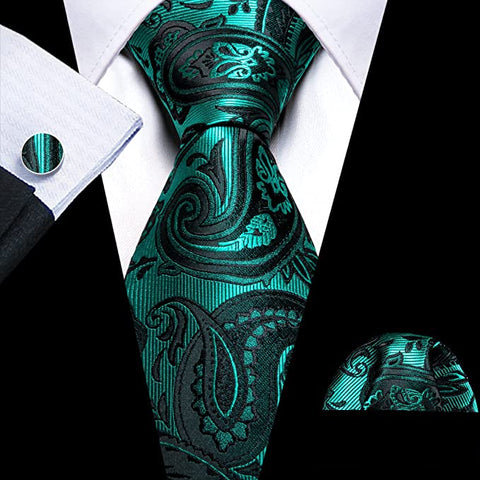 Teal Paisley Necktie Set-LBW1086