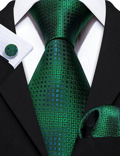 Green and Blue Silk Necktie Set-LBW1135