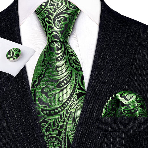 Green Paisley Necktie Set-LBW1139