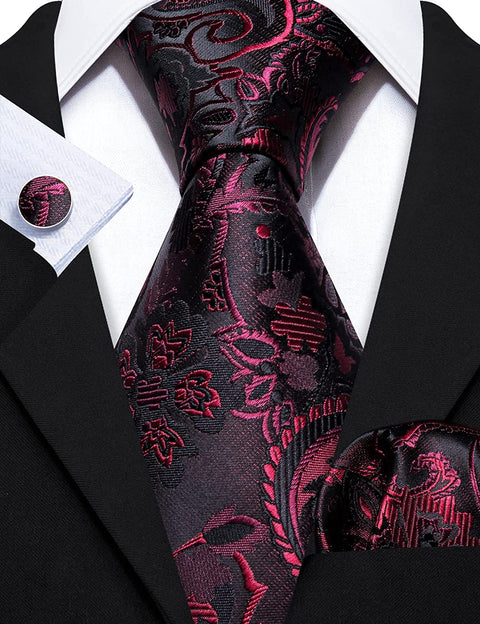 Burgundy and Black Wedding Necktie Set-LBW1141