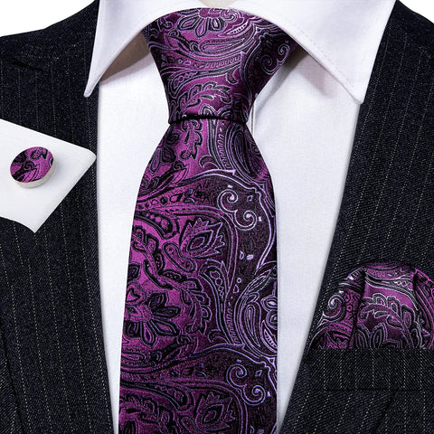 Purple and Black Paisley Necktie Set-LBW1142