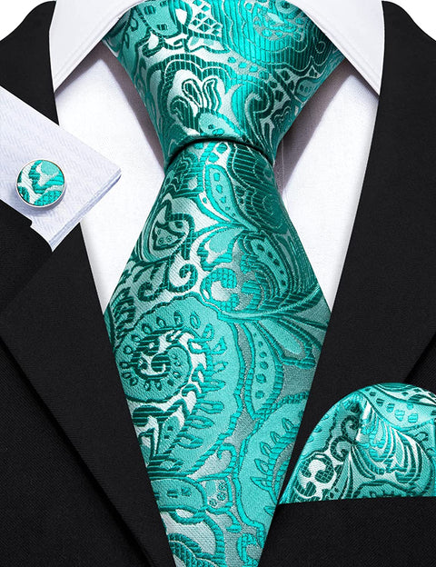 Tiffany Blue Paisley Wedding Necktie Set-LBW1143