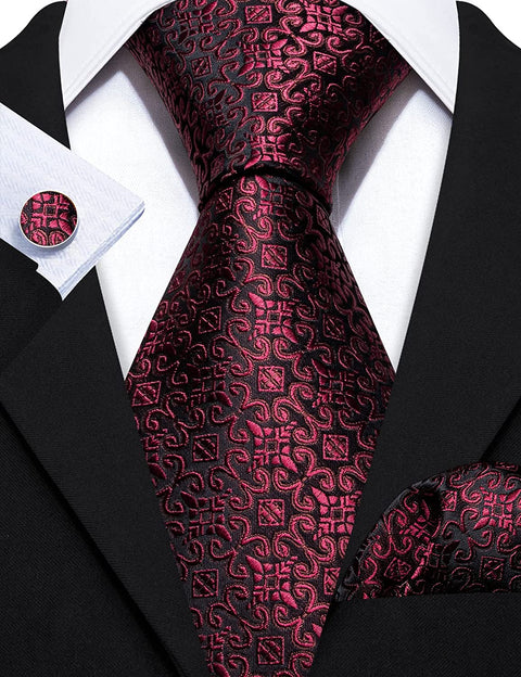 Burgundy and Black Necktie Set-LBW1146