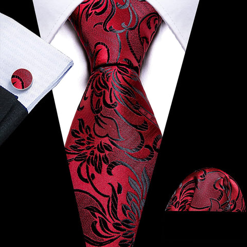 Maroon and Black Necktie Set-LBW1161