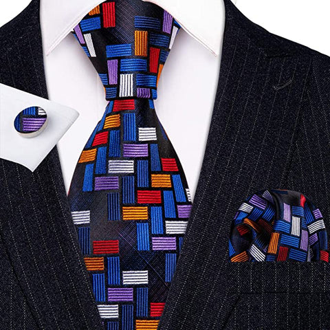 Navy Red Orange Blue Necktie Set-LBW1234