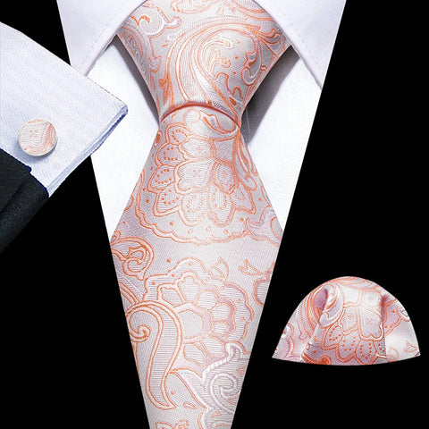 Pink and Orange Paisley Necktie Set-LBW1239