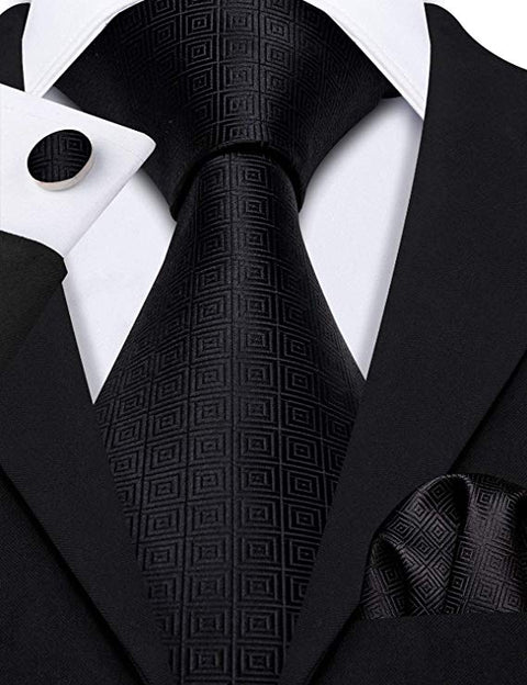 Black Silk Necktie Set-LBW496