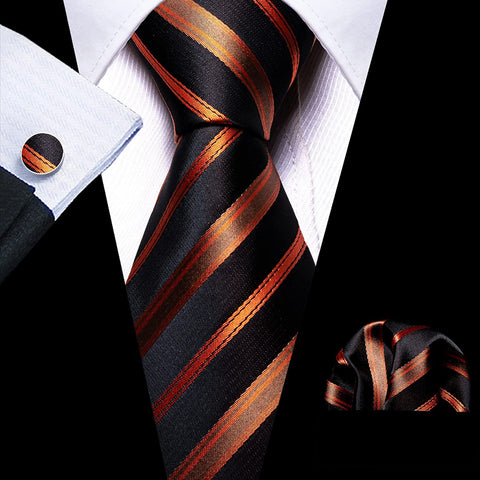 Black and Orange Silk Necktie Set-LBW536