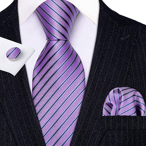 Lavender Blue Grey Silk Tie Set-LBW614