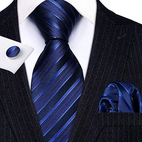 Blue 3 Piece Silk Tie Set-LBW621