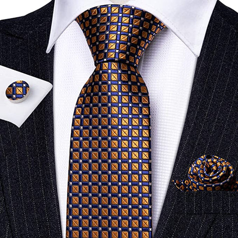 Gold and Navy Blue Necktie Set LBW707