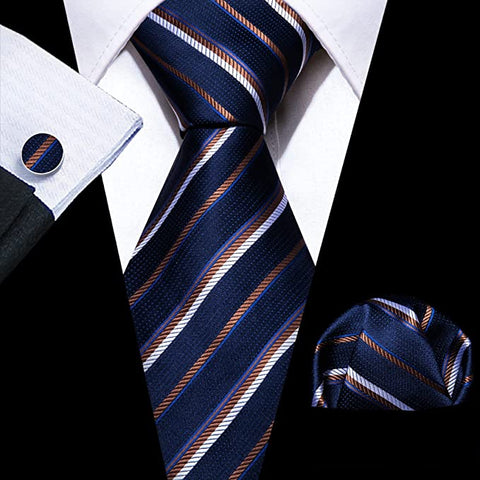 Navy White Brown Necktie Set-LBW889