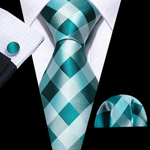 Lake Green Plaid Necktie Set-LBW892