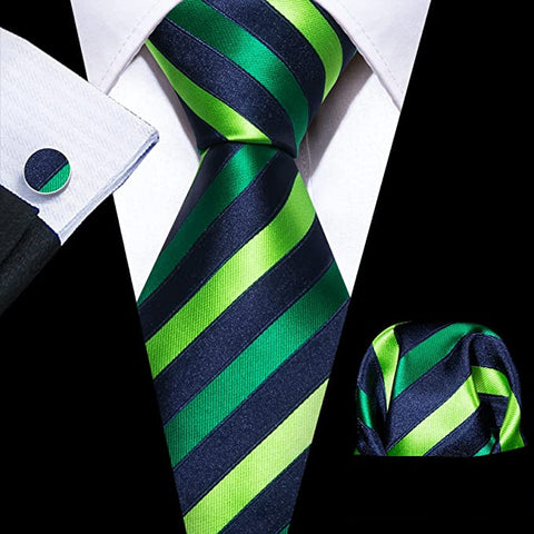 Blue and Green Stripe Necktie Set-LBW894