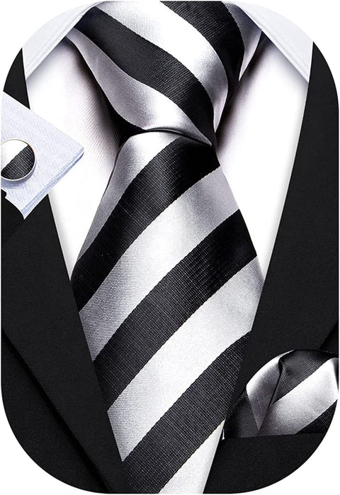 Black and Silver Stripe Necktie Set-LBWA1157