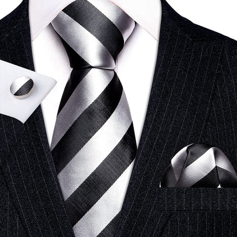 Black and Grey Silk Necktie Set-LBWA1165