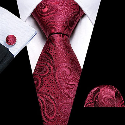 Cranberry Red Paisley Necktie Set-LBWA1192