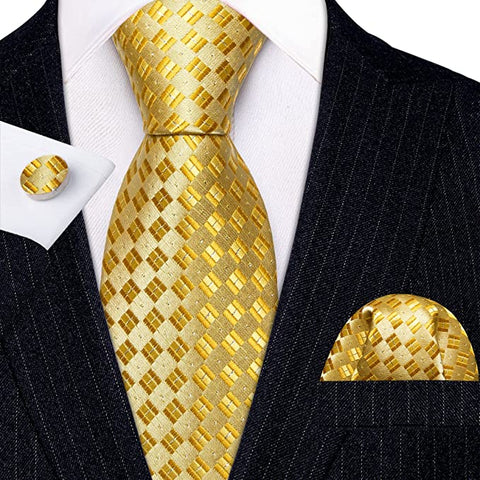 Gold Silk Necktie Set-LBWA1195