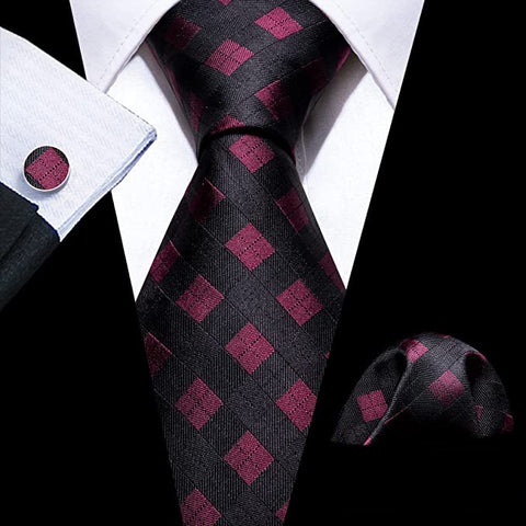 Burgundy and Black Necktie Set-LBWA1198