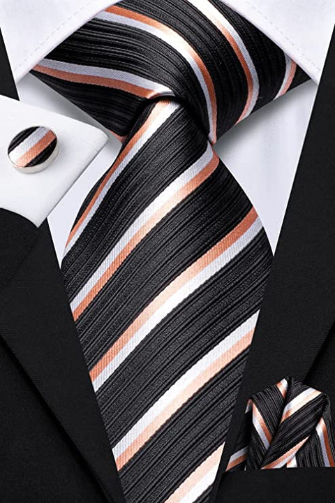 Black Pink and White Striped Necktie Set-LBWH1205