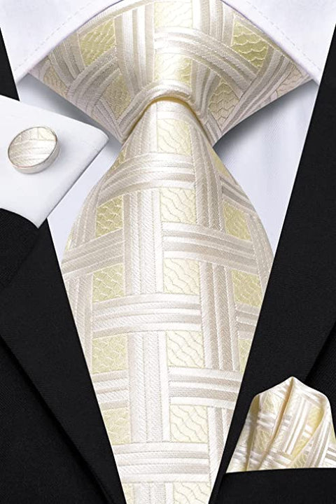 Beige Silk Necktie Set-LBWH1206