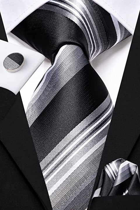 Black and Grey Silk Necktie Set-LBWH1209