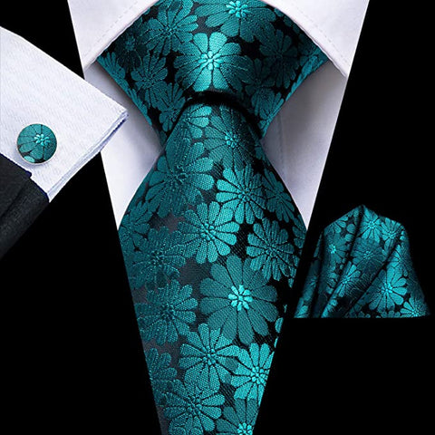 Teal Silk Necktie Set-LBWH691