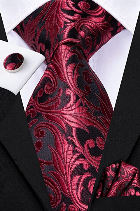 Red and Black Silk Necktie Set-LBWH692