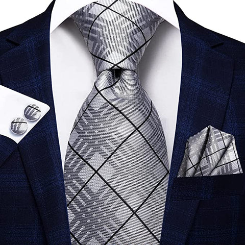 Grey Silver and Black Necktie Set-LBWH696