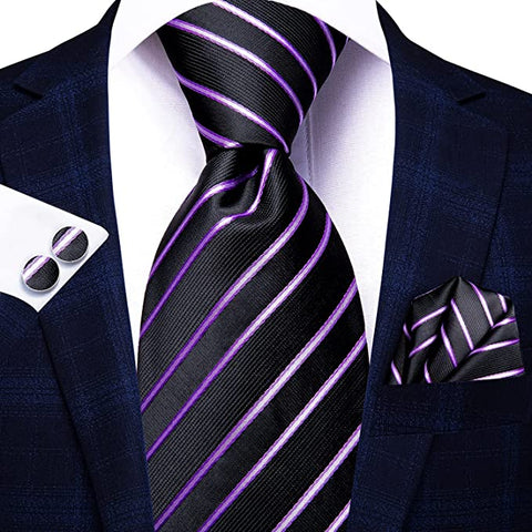 Purple and Black Wedding Necktie Set-LBWH711