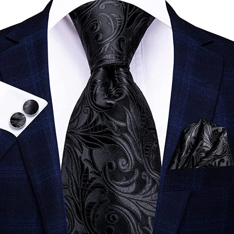 Black Paisley Necktie Set-LBWH714