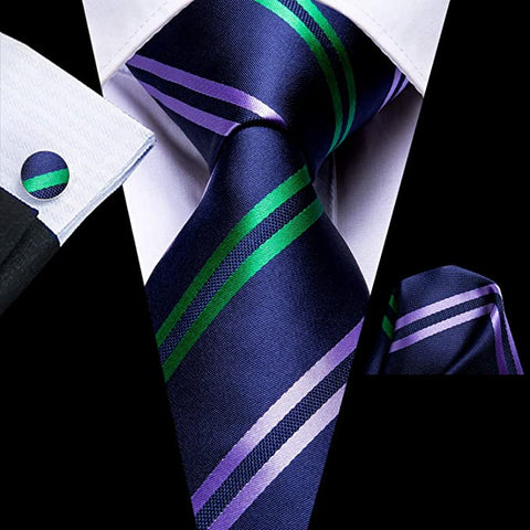 Blue Green Purple Silk Necktie Set-LBWH749