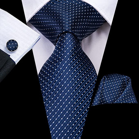 Navy Blue and White Polka Dot Necktie Set-LBWH833