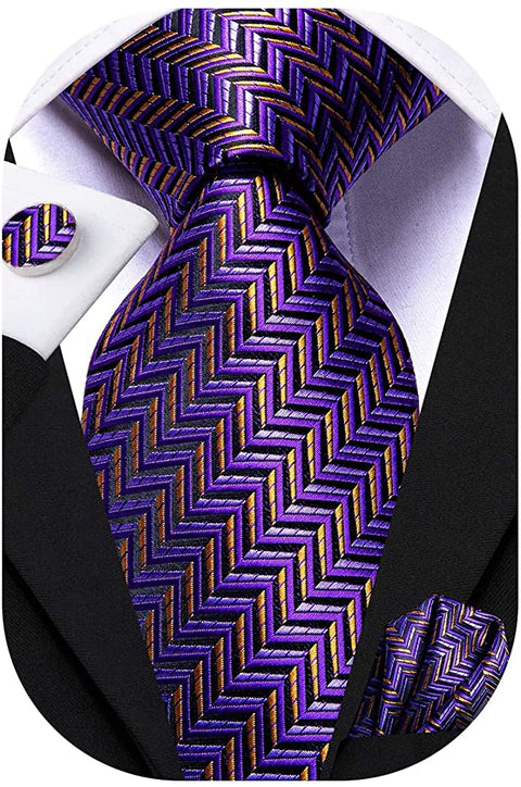 New Purple and Gold Necktie Set-LBWH837