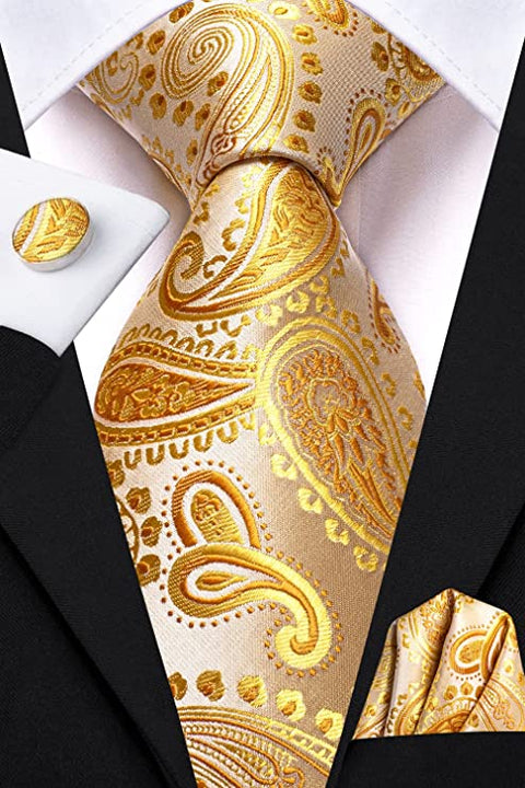 New Orange Yellow Paisley Necktie Set-LBWH978