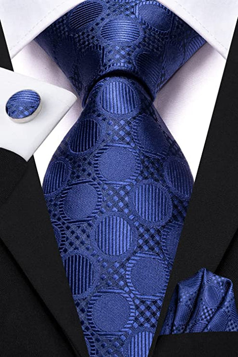 Navy Blue Dot Silk Necktie Set-LBWH979