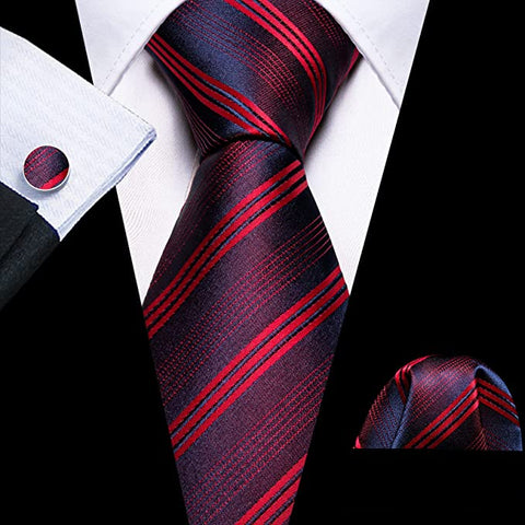 Red and Navy Blue Stripe Necktie Set-LBWY1283