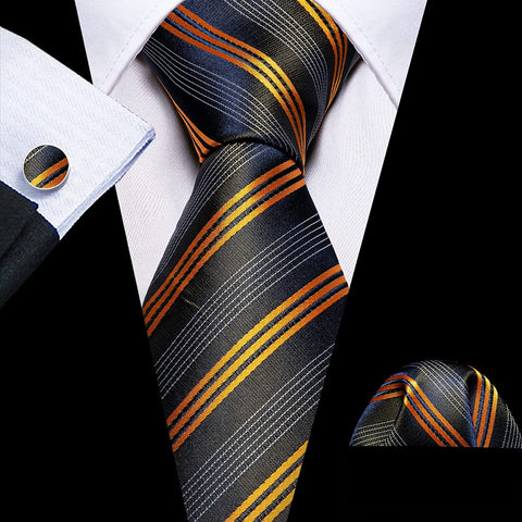 Black and Rust Orange Stripe Necktie Set-LBWY1289